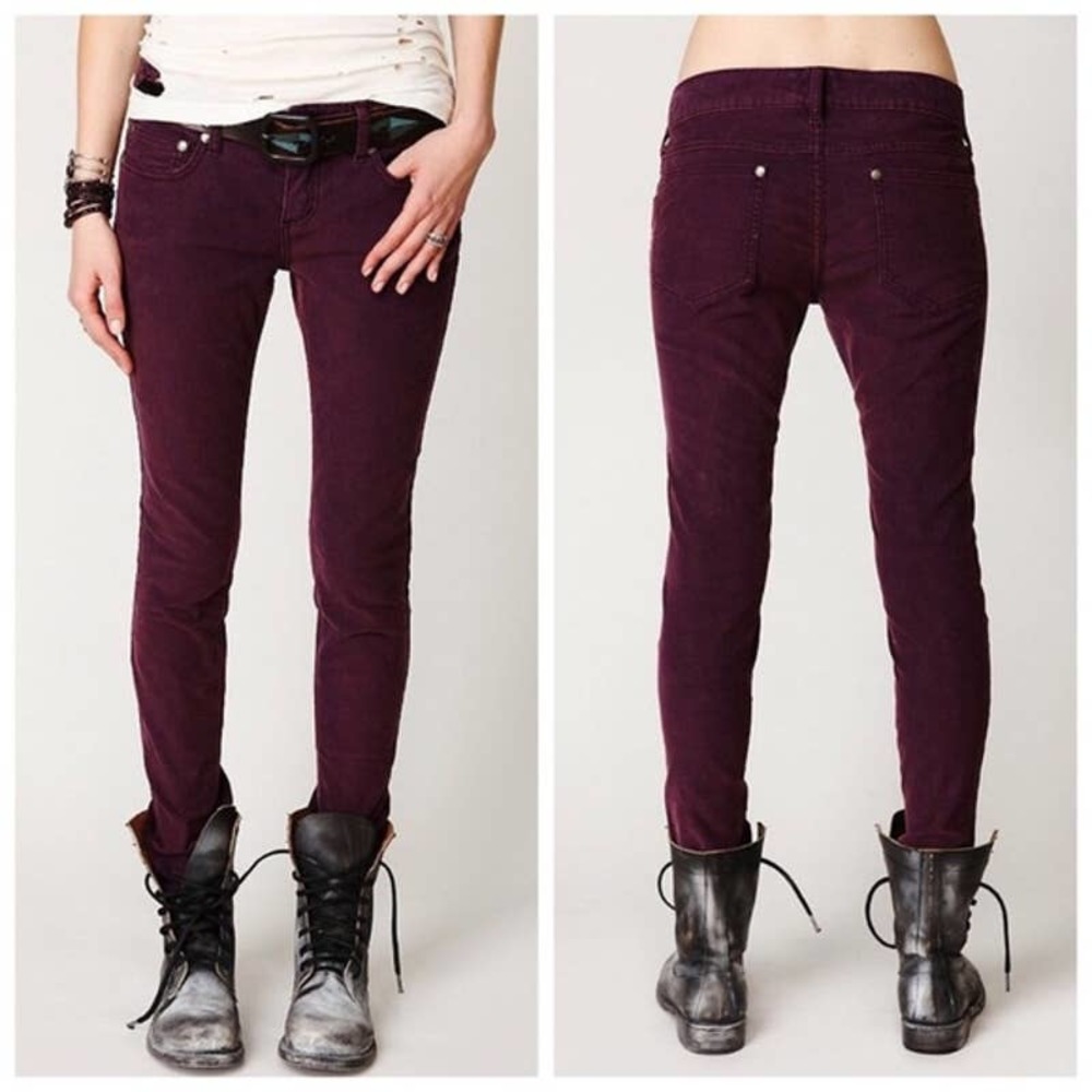 FREE PEOPLE Burgundy Red Corduroy Skinny Jeans